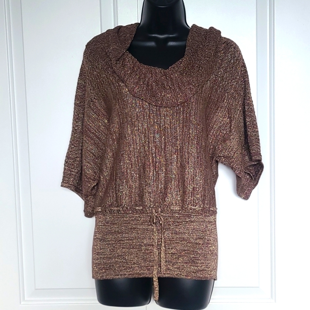 New Directions Women Brown Gold Blouse M
